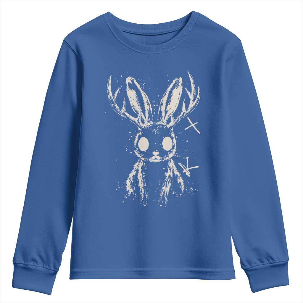Creepy Cute Jackalope Youth Sweatshirt Gothic Spooky Horned Rabbit Graphic