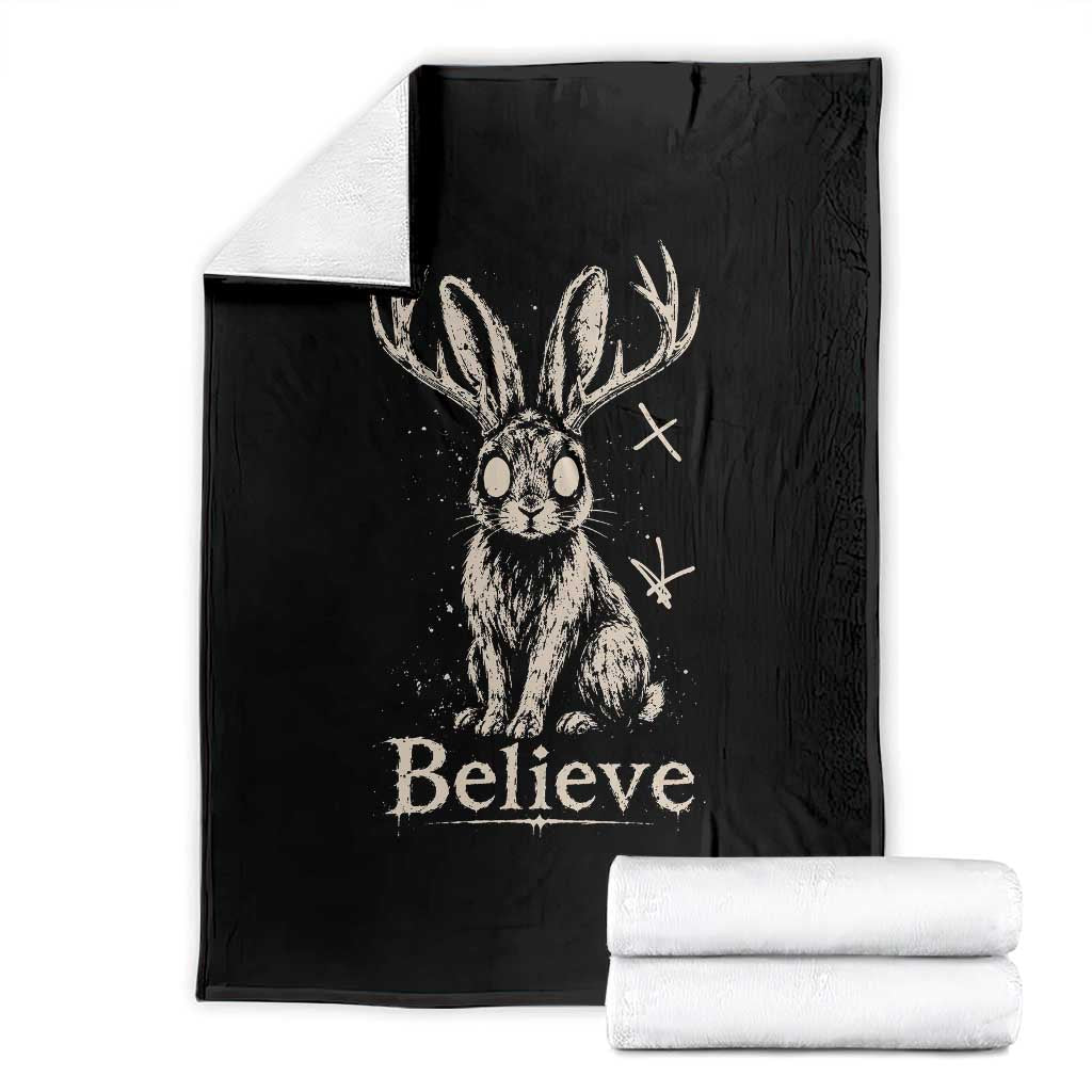 Gothic Jackalope Throw Blanket Creepy Occult Graphic Monochromatic Spooky Horned Rabbit Dark Academia