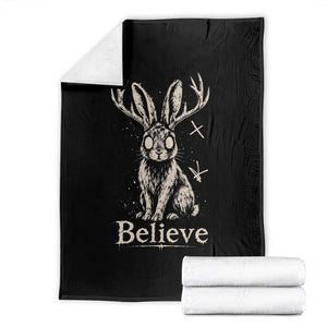 Gothic Jackalope Throw Blanket Creepy Occult Graphic Monochromatic Spooky Horned Rabbit Dark Academia
