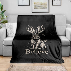 Gothic Jackalope Throw Blanket Creepy Occult Graphic Monochromatic Spooky Horned Rabbit Dark Academia