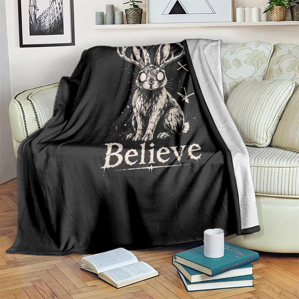 Gothic Jackalope Throw Blanket Creepy Occult Graphic Monochromatic Spooky Horned Rabbit Dark Academia