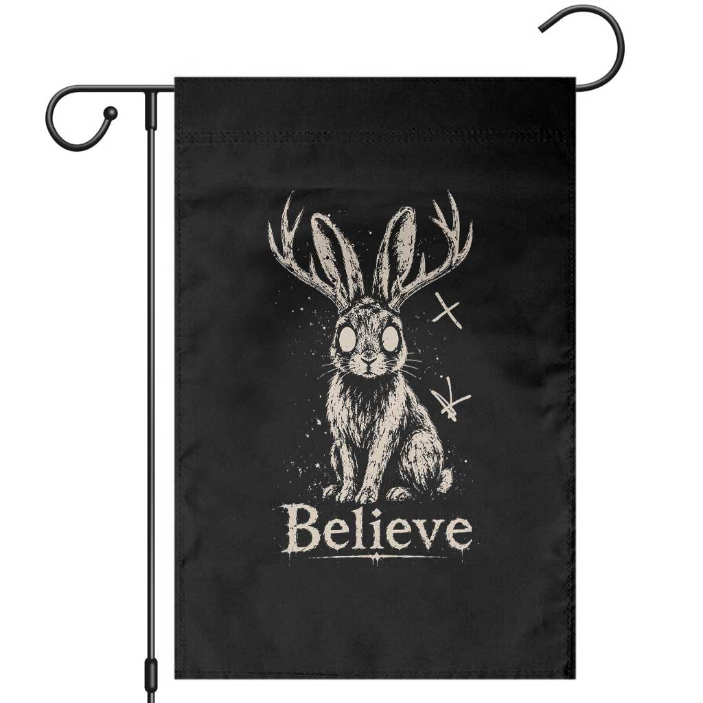 Gothic Jackalope Garden Flag Creepy Occult Graphic Monochromatic Spooky Horned Rabbit Dark Academia