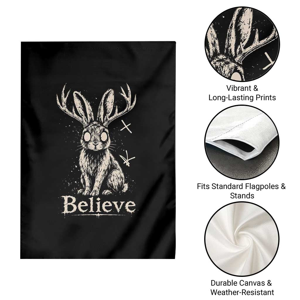 Gothic Jackalope Garden Flag Creepy Occult Graphic Monochromatic Spooky Horned Rabbit Dark Academia