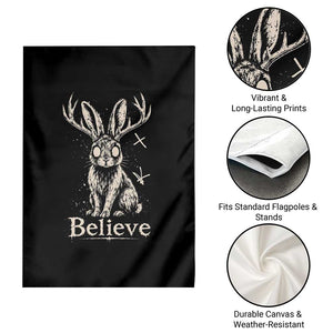 Gothic Jackalope Garden Flag Creepy Occult Graphic Monochromatic Spooky Horned Rabbit Dark Academia