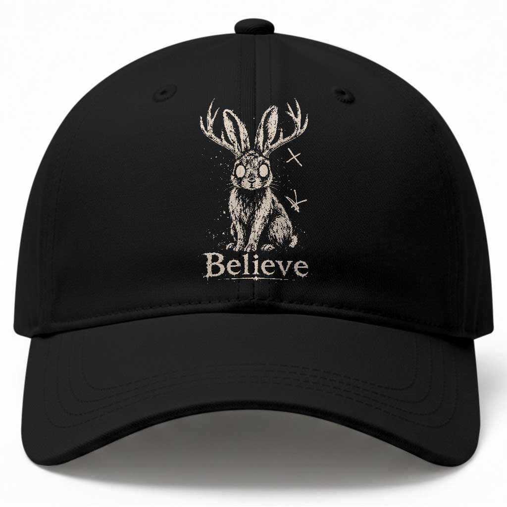 Gothic Jackalope Baseball Cap Creepy Occult Graphic Monochromatic Spooky Horned Rabbit Dark Academia