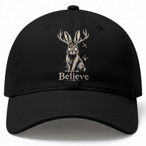 Gothic Jackalope Baseball Cap Creepy Occult Graphic Monochromatic Spooky Horned Rabbit Dark Academia