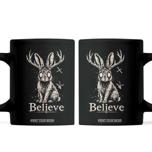 Gothic Jackalope Coffee Mug Creepy Occult Graphic Monochromatic Spooky Horned Rabbit Dark Academia