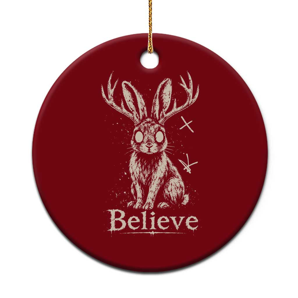 Gothic Jackalope Ceramic Ornament Creepy Occult Graphic Monochromatic Spooky Horned Rabbit Dark Academia