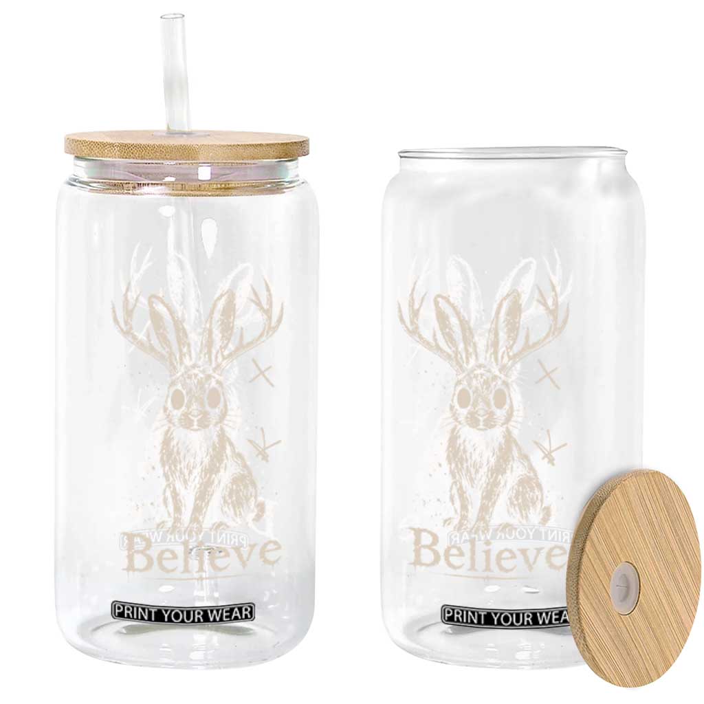 Gothic Jackalope Glass Can Creepy Occult Graphic Monochromatic Spooky Horned Rabbit Dark Academia