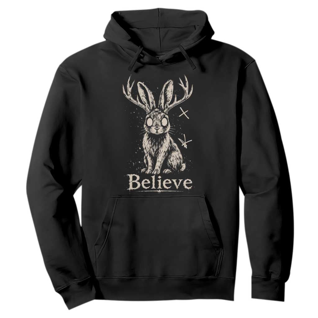 Gothic Jackalope Hoodie Creepy Occult Graphic Monochromatic Spooky Horned Rabbit Dark Academia