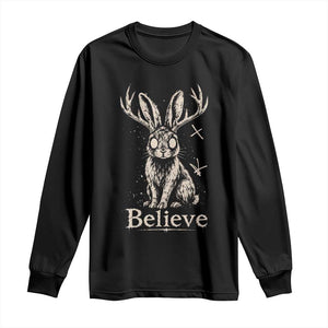 Gothic Jackalope Long Sleeve Shirt Creepy Occult Graphic Monochromatic Spooky Horned Rabbit Dark Academia