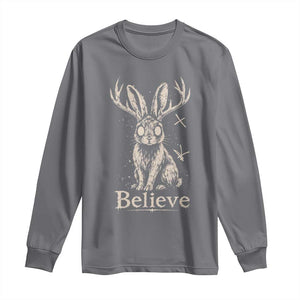 Gothic Jackalope Long Sleeve Shirt Creepy Occult Graphic Monochromatic Spooky Horned Rabbit Dark Academia