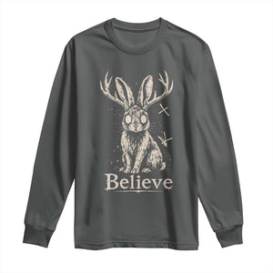 Gothic Jackalope Long Sleeve Shirt Creepy Occult Graphic Monochromatic Spooky Horned Rabbit Dark Academia