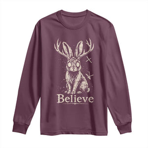 Gothic Jackalope Long Sleeve Shirt Creepy Occult Graphic Monochromatic Spooky Horned Rabbit Dark Academia