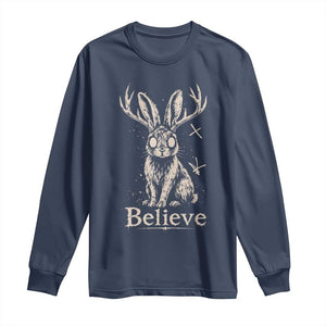 Gothic Jackalope Long Sleeve Shirt Creepy Occult Graphic Monochromatic Spooky Horned Rabbit Dark Academia
