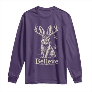 Gothic Jackalope Long Sleeve Shirt Creepy Occult Graphic Monochromatic Spooky Horned Rabbit Dark Academia