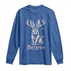 Gothic Jackalope Long Sleeve Shirt Creepy Occult Graphic Monochromatic Spooky Horned Rabbit Dark Academia