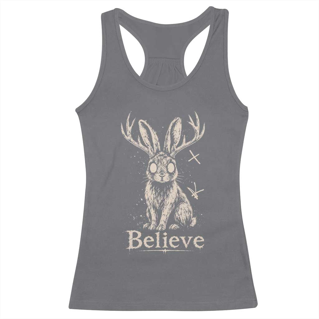 Gothic Jackalope Racerback Tank Top Creepy Occult Graphic Monochromatic Spooky Horned Rabbit Dark Academia