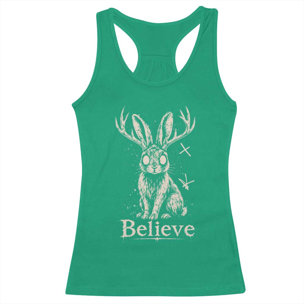 Gothic Jackalope Racerback Tank Top Creepy Occult Graphic Monochromatic Spooky Horned Rabbit Dark Academia