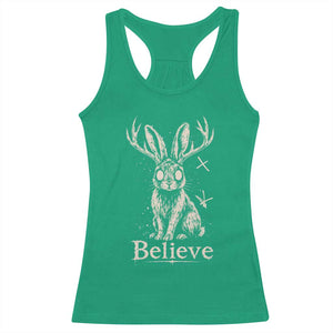 Gothic Jackalope Racerback Tank Top Creepy Occult Graphic Monochromatic Spooky Horned Rabbit Dark Academia