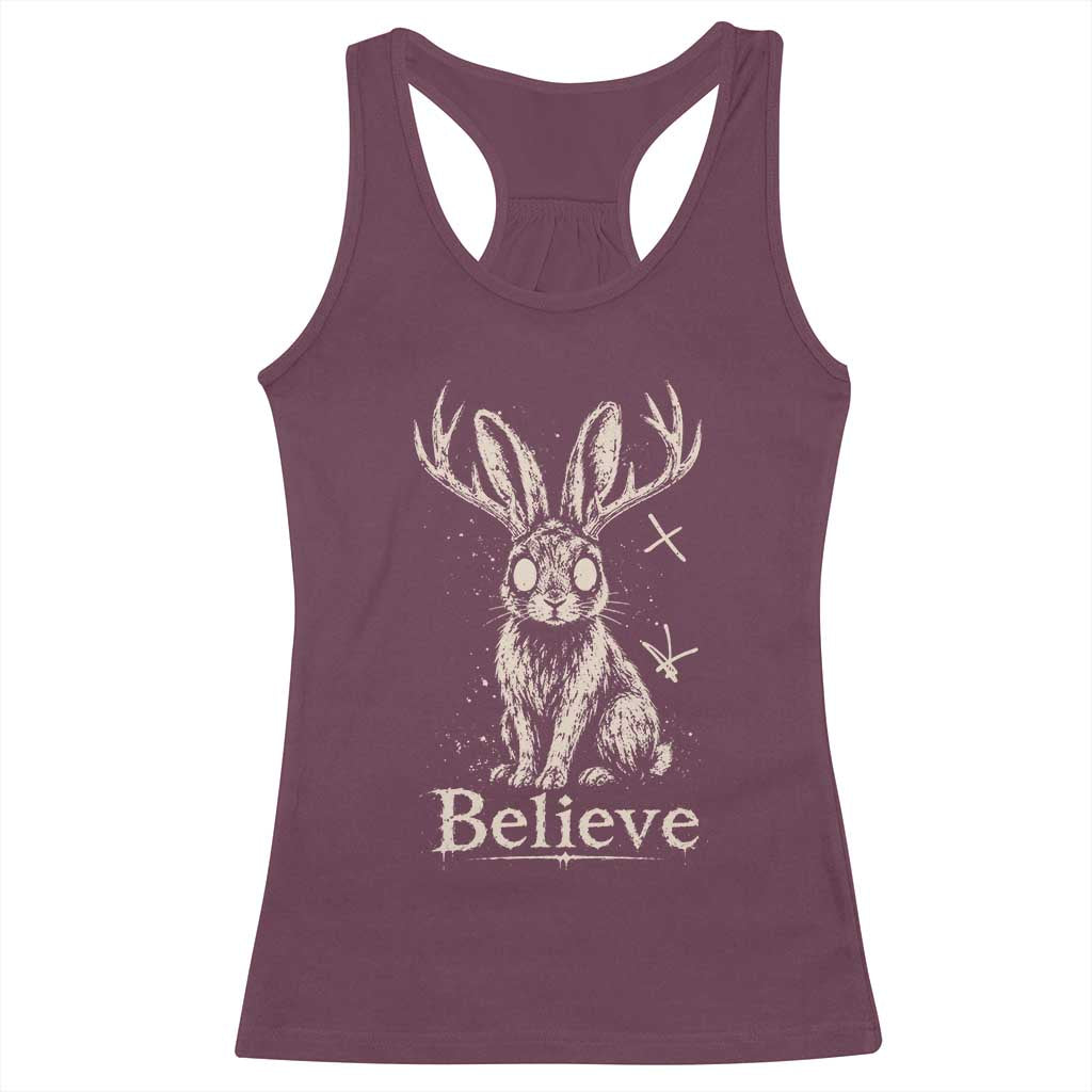 Gothic Jackalope Racerback Tank Top Creepy Occult Graphic Monochromatic Spooky Horned Rabbit Dark Academia