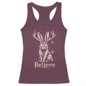Gothic Jackalope Racerback Tank Top Creepy Occult Graphic Monochromatic Spooky Horned Rabbit Dark Academia