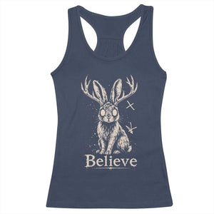 Gothic Jackalope Racerback Tank Top Creepy Occult Graphic Monochromatic Spooky Horned Rabbit Dark Academia