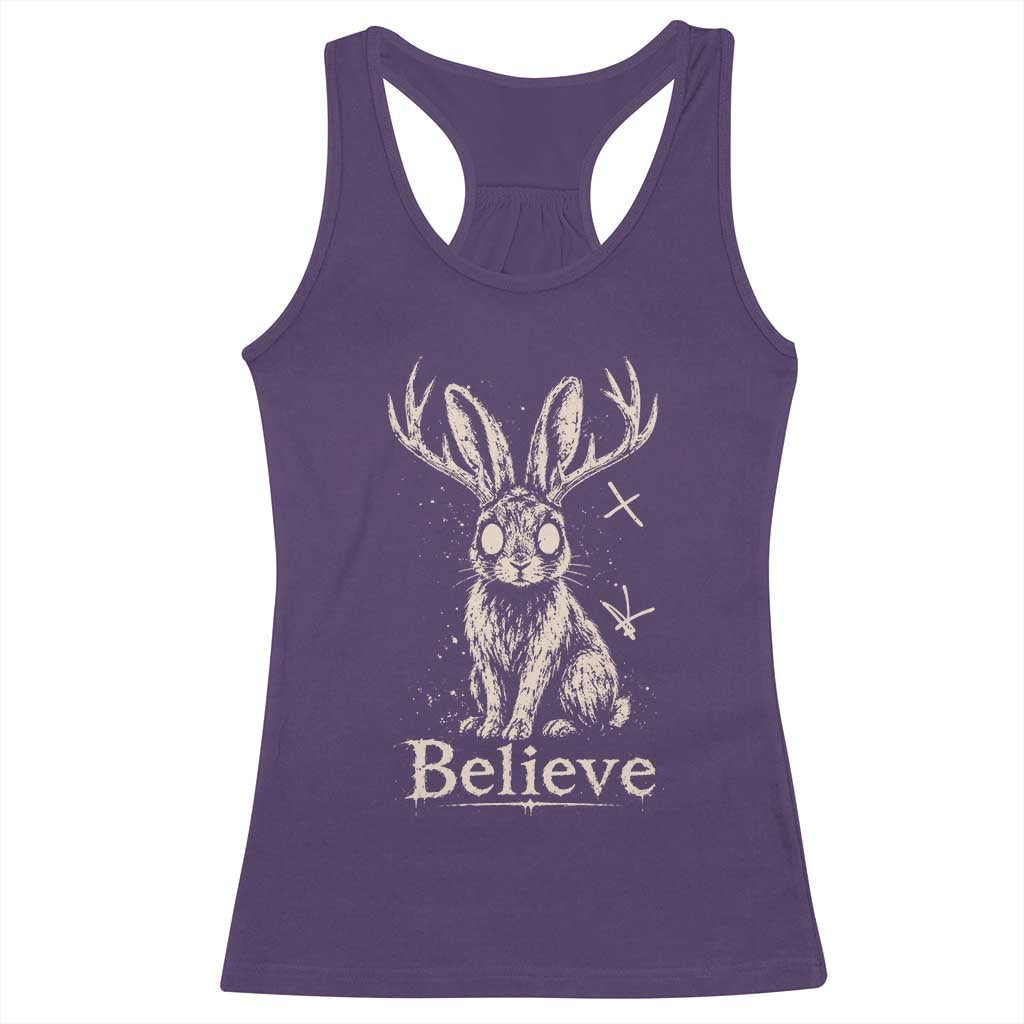 Gothic Jackalope Racerback Tank Top Creepy Occult Graphic Monochromatic Spooky Horned Rabbit Dark Academia