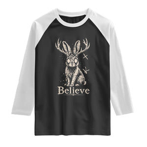 Gothic Jackalope Raglan Shirt Creepy Occult Graphic Monochromatic Spooky Horned Rabbit Dark Academia