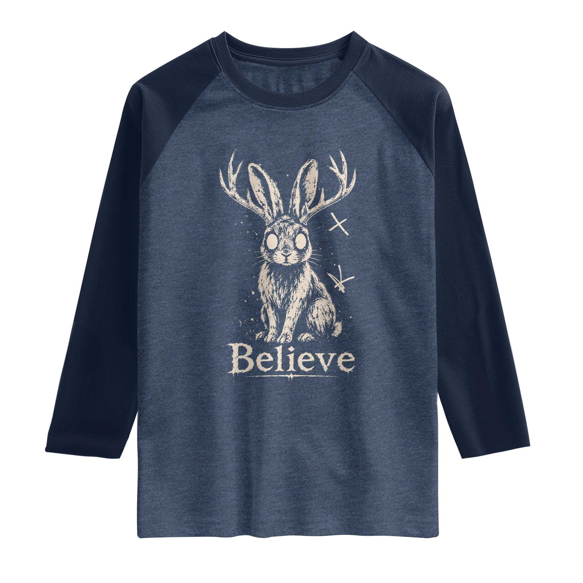 Gothic Jackalope Raglan Shirt Creepy Occult Graphic Monochromatic Spooky Horned Rabbit Dark Academia