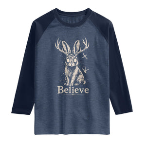 Gothic Jackalope Raglan Shirt Creepy Occult Graphic Monochromatic Spooky Horned Rabbit Dark Academia
