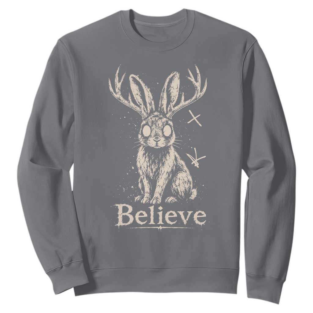 Gothic Jackalope Sweatshirt Creepy Occult Graphic Monochromatic Spooky Horned Rabbit Dark Academia