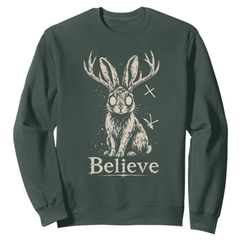 Gothic Jackalope Sweatshirt Creepy Occult Graphic Monochromatic Spooky Horned Rabbit Dark Academia