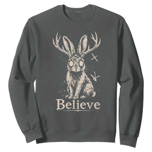 Gothic Jackalope Sweatshirt Creepy Occult Graphic Monochromatic Spooky Horned Rabbit Dark Academia