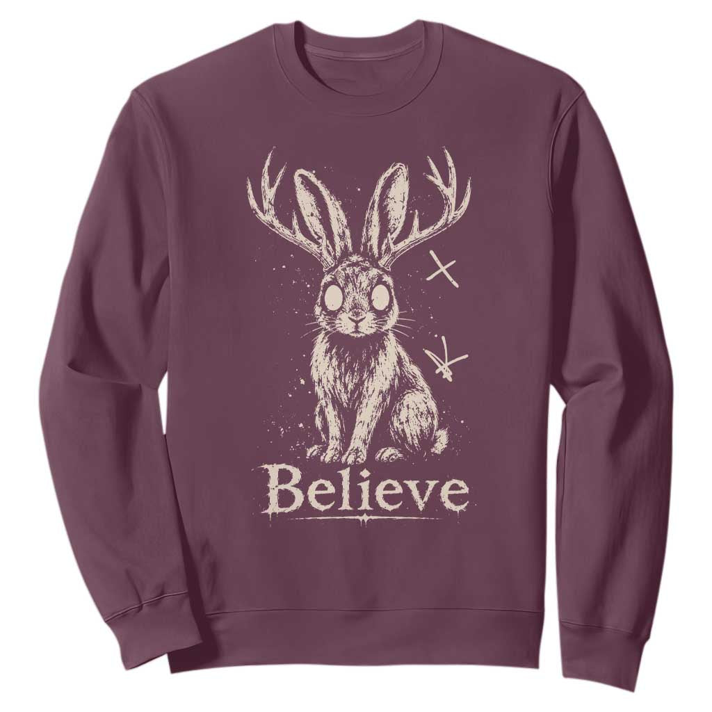 Gothic Jackalope Sweatshirt Creepy Occult Graphic Monochromatic Spooky Horned Rabbit Dark Academia