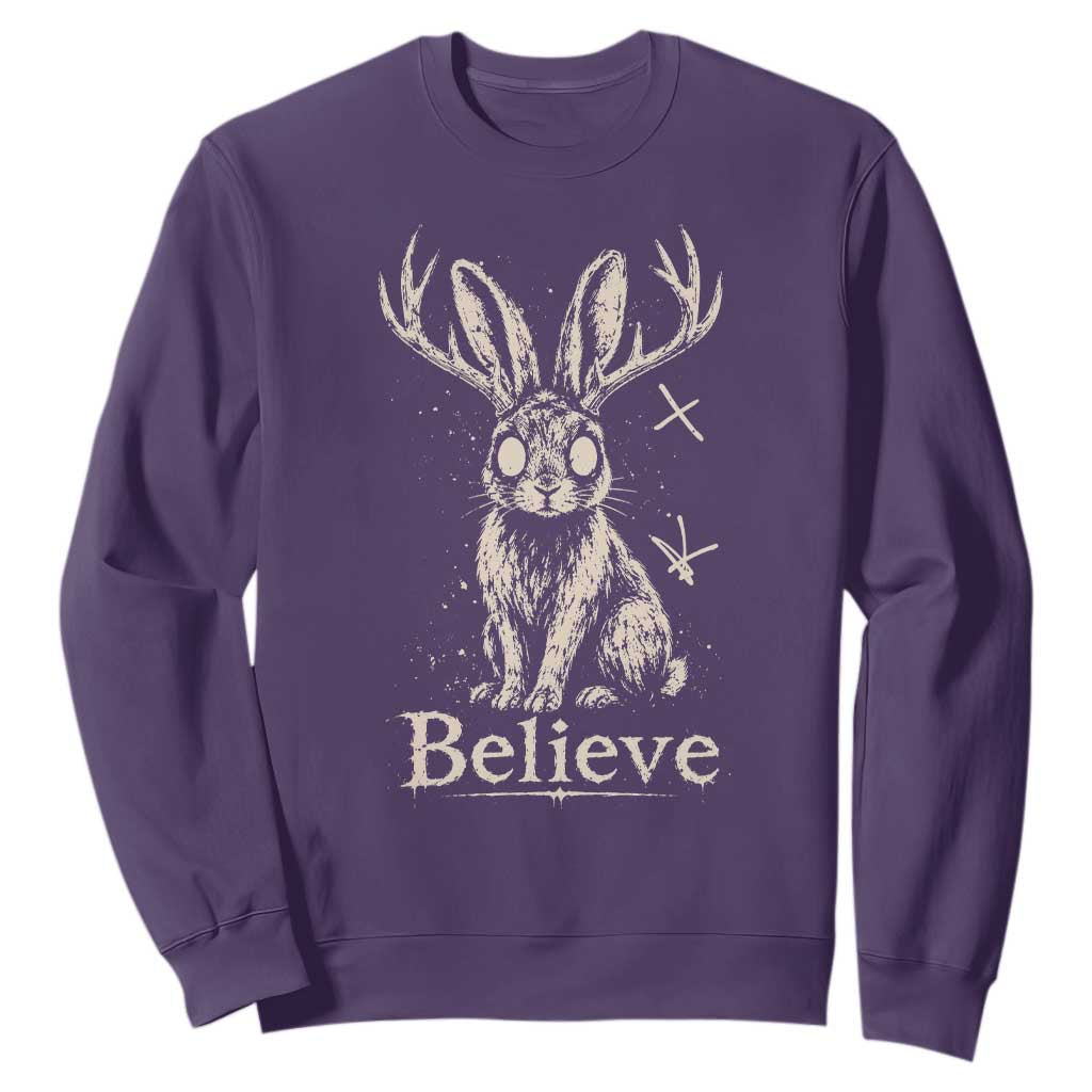 Gothic Jackalope Sweatshirt Creepy Occult Graphic Monochromatic Spooky Horned Rabbit Dark Academia