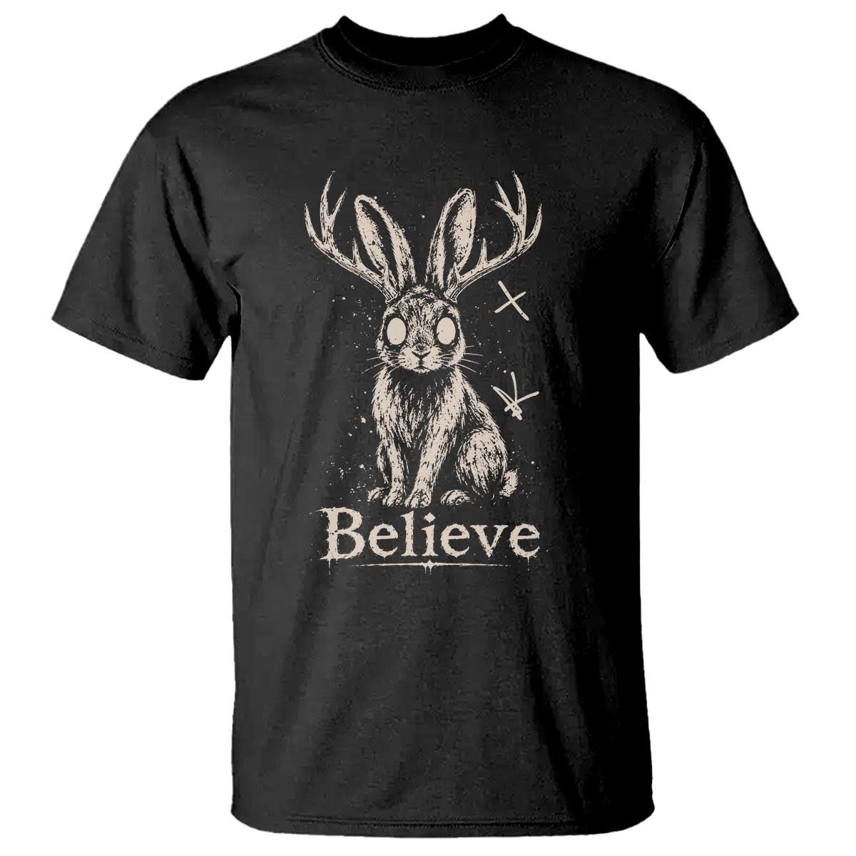 Gothic Jackalope T Shirt Creepy Occult Graphic Monochromatic Spooky Horned Rabbit Dark Academia