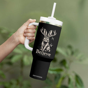 Gothic Jackalope Tumbler With Handle Creepy Occult Graphic Monochromatic Spooky Horned Rabbit Dark Academia