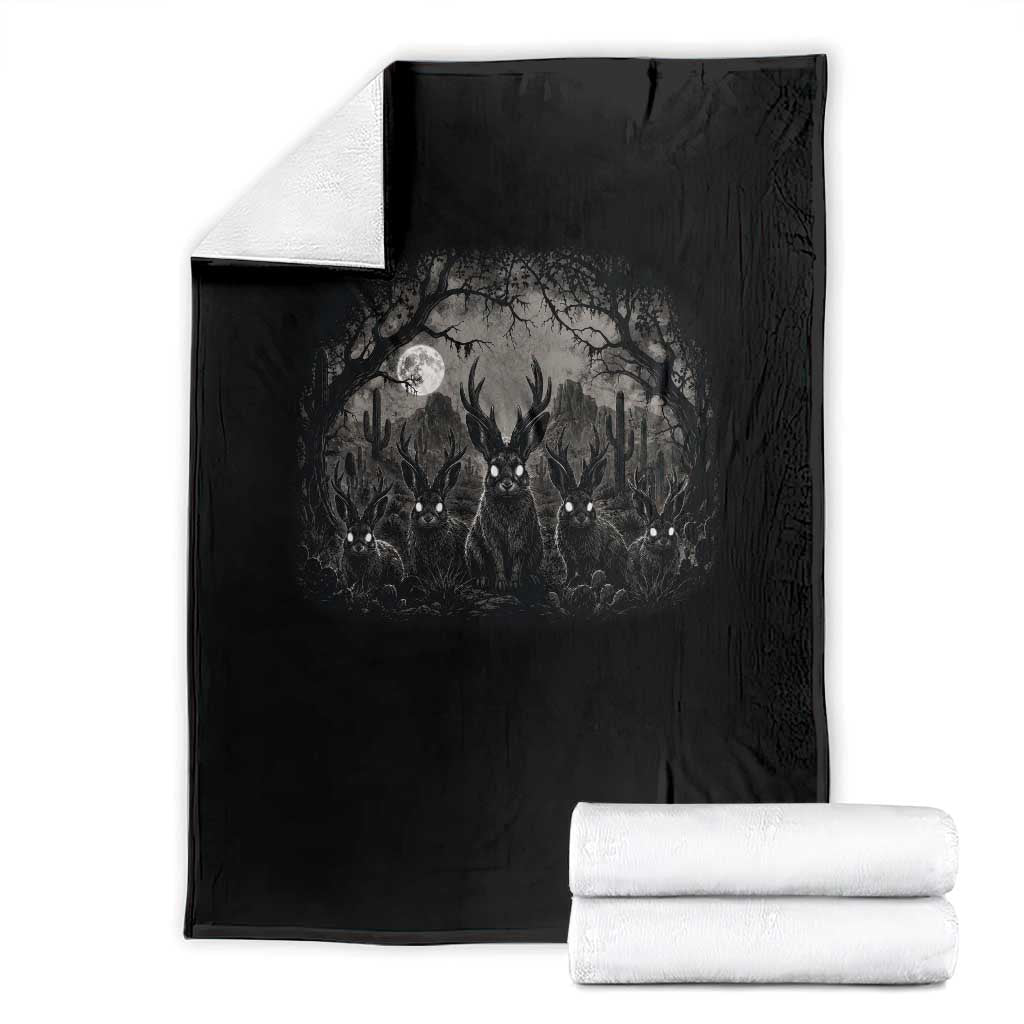 Gothic Jackalope Throw Blanket Monochromatic Dark Fantasy Cryptid Horned Rabbit