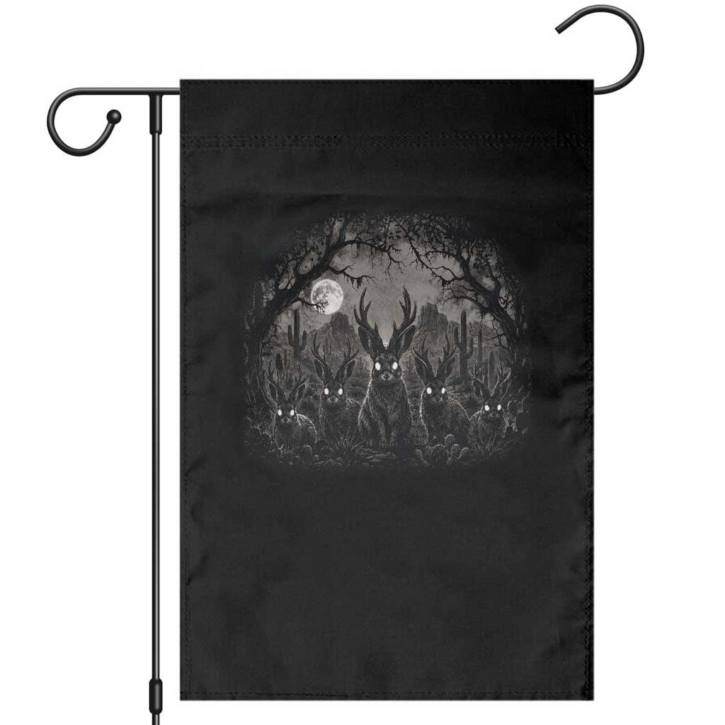 Gothic Jackalope Garden Flag Monochromatic Dark Fantasy Cryptid Horned Rabbit