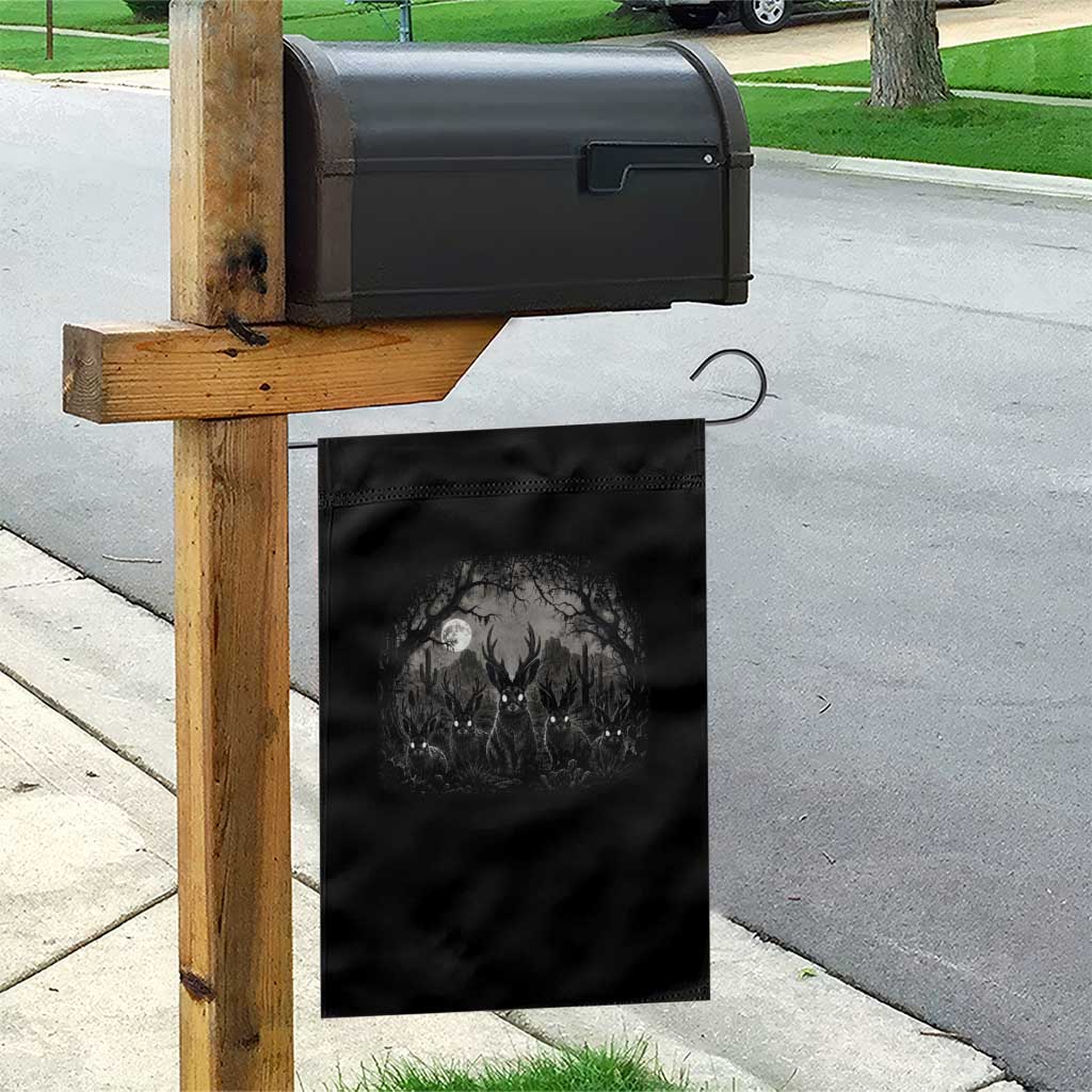Gothic Jackalope Garden Flag Monochromatic Dark Fantasy Cryptid Horned Rabbit