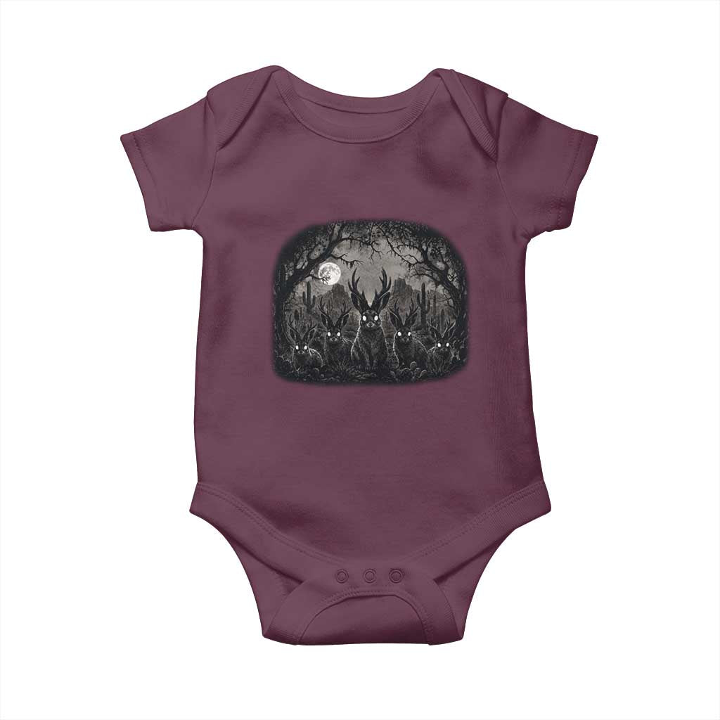 Gothic Jackalope Baby Onesie Monochromatic Dark Fantasy Cryptid Horned Rabbit