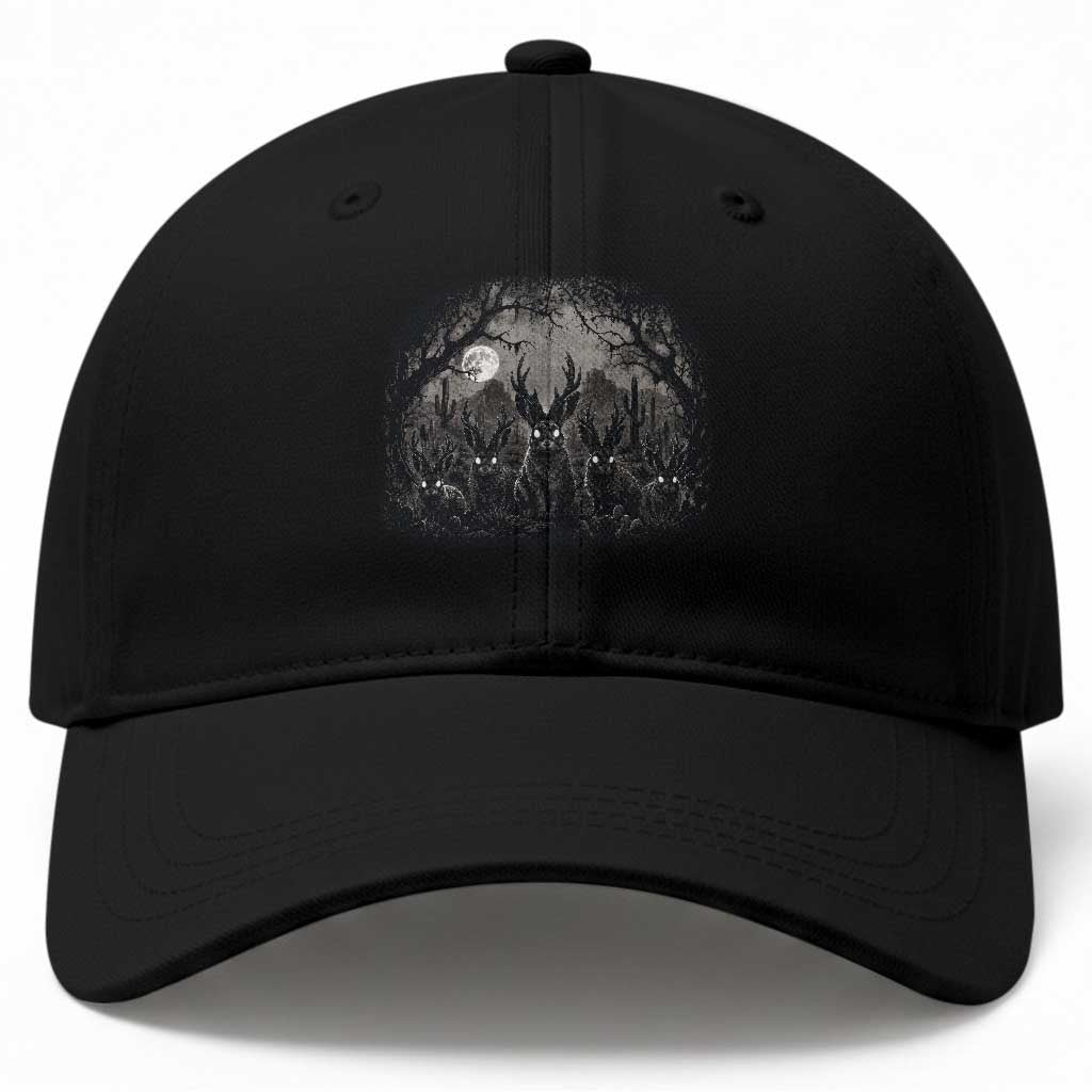 Gothic Jackalope Baseball Cap Monochromatic Dark Fantasy Cryptid Horned Rabbit