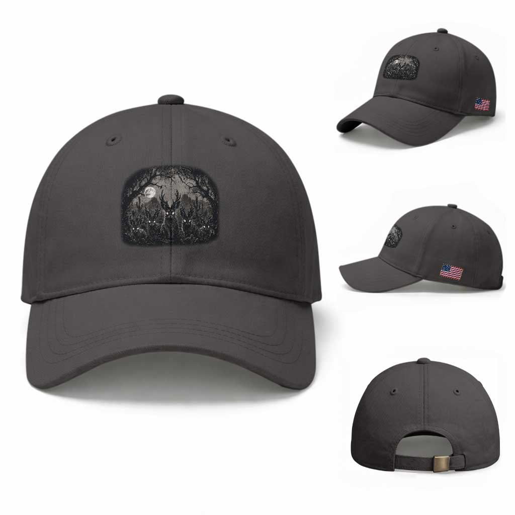 Gothic Jackalope Baseball Cap Monochromatic Dark Fantasy Cryptid Horned Rabbit