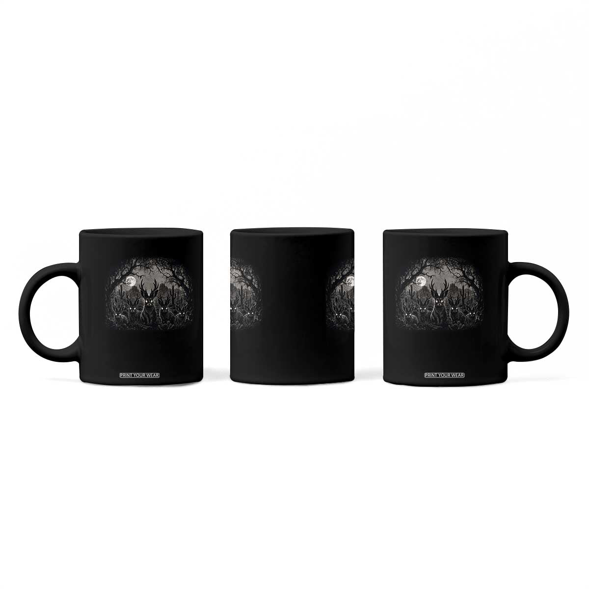 Gothic Jackalope Coffee Mug Monochromatic Dark Fantasy Cryptid Horned Rabbit