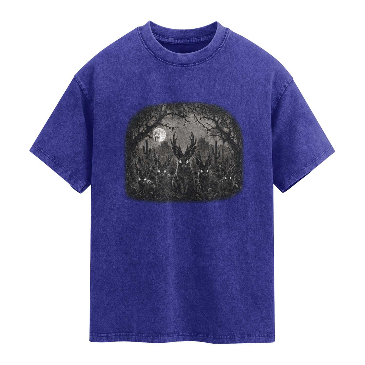 Gothic Jackalope Washed Cotton T-Shirt Monochromatic Dark Fantasy Cryptid Horned Rabbit