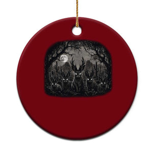 Gothic Jackalope Ceramic Ornament Monochromatic Dark Fantasy Cryptid Horned Rabbit