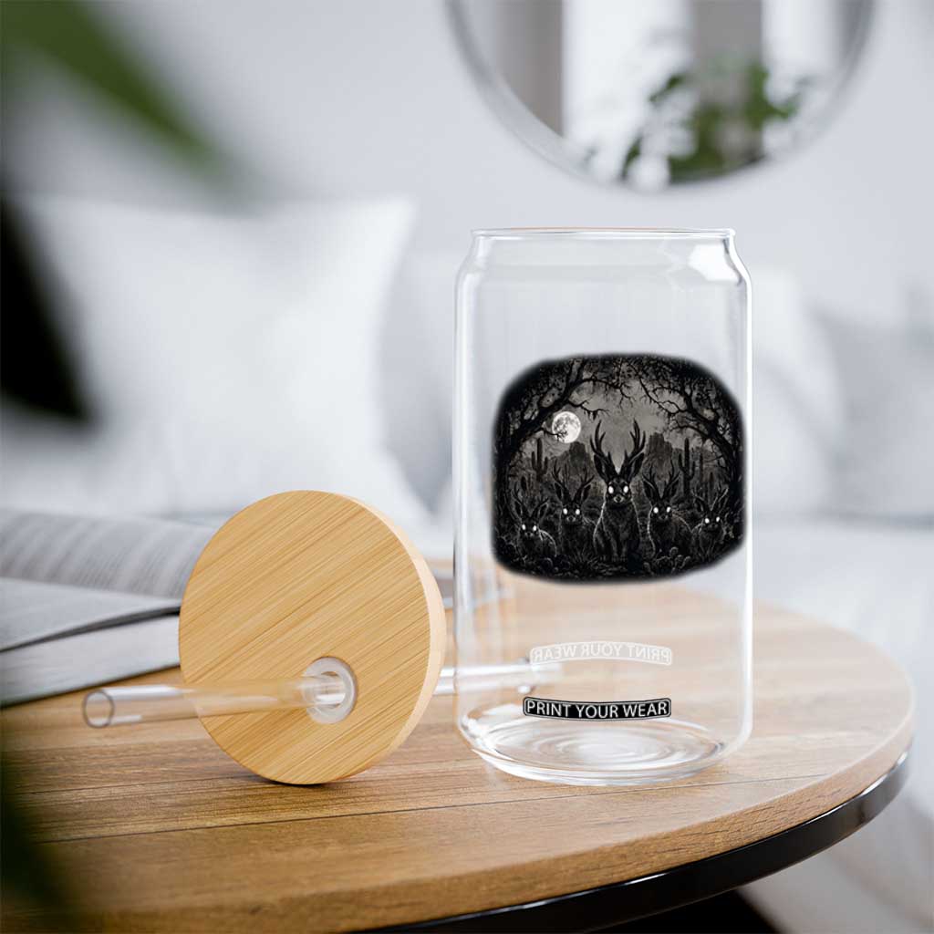 Gothic Jackalope Glass Can Monochromatic Dark Fantasy Cryptid Horned Rabbit