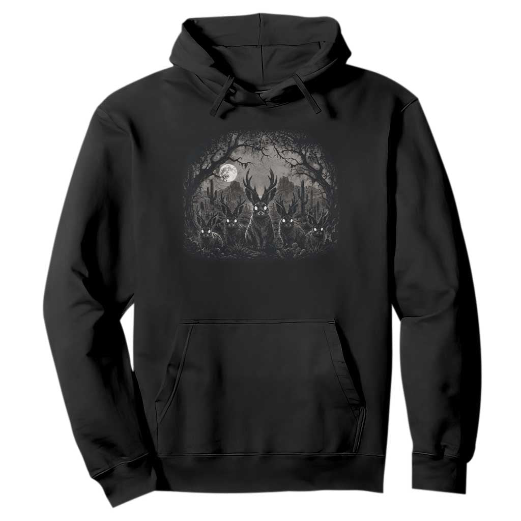 Gothic Jackalope Hoodie Monochromatic Dark Fantasy Cryptid Horned Rabbit
