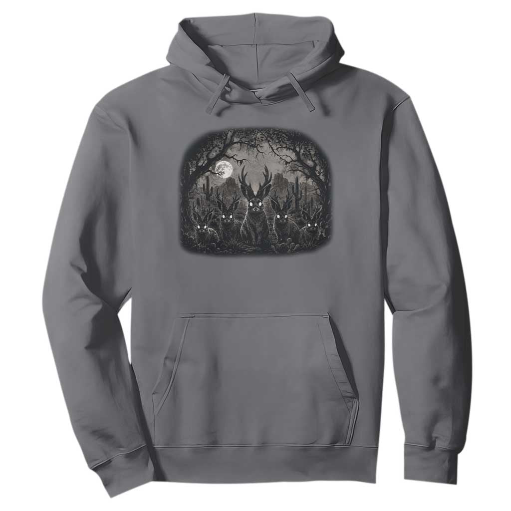 Gothic Jackalope Hoodie Monochromatic Dark Fantasy Cryptid Horned Rabbit